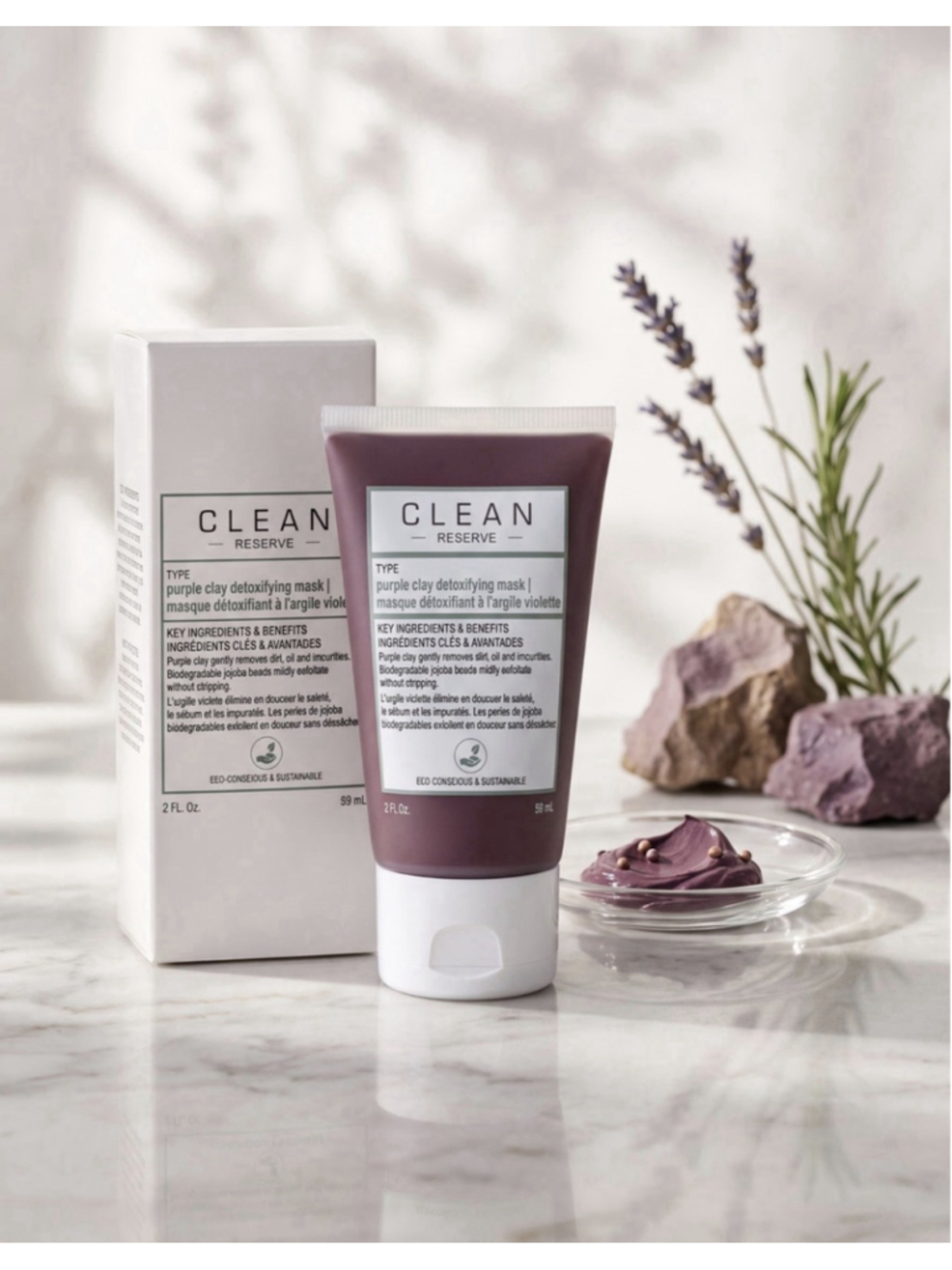 CLEAN Reserve Purple Clay Detoxifying Face Mask Jojoba Beads 2 fl oz/59 mL